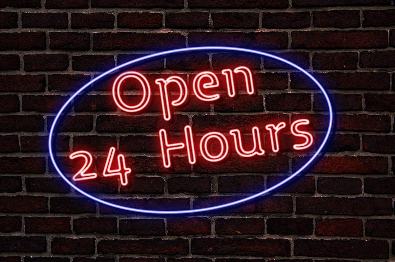 Red neon Open 24 Hours sign